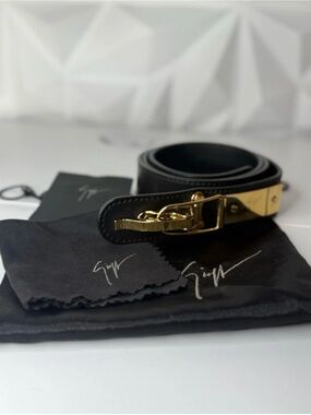 Giuseppe Zanotti Black Leather Belt with Gold Hardware